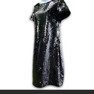 NWT Vince Camuto Rich Black “Gilded Rose” Sequin Dress Size 4